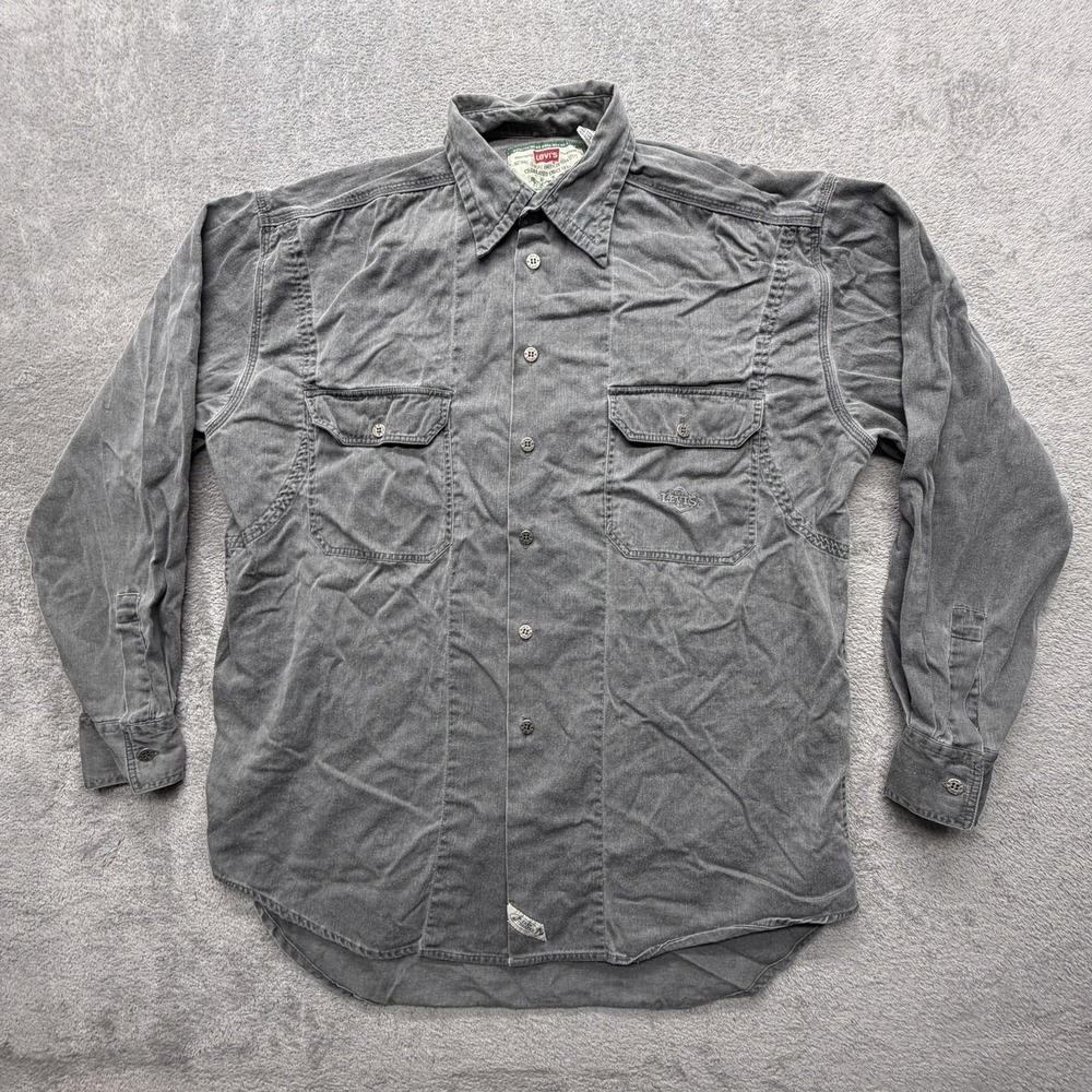 Levis Shirt Mens Medium Gray Utility Workwear Button Front Long Sleeve Cotton